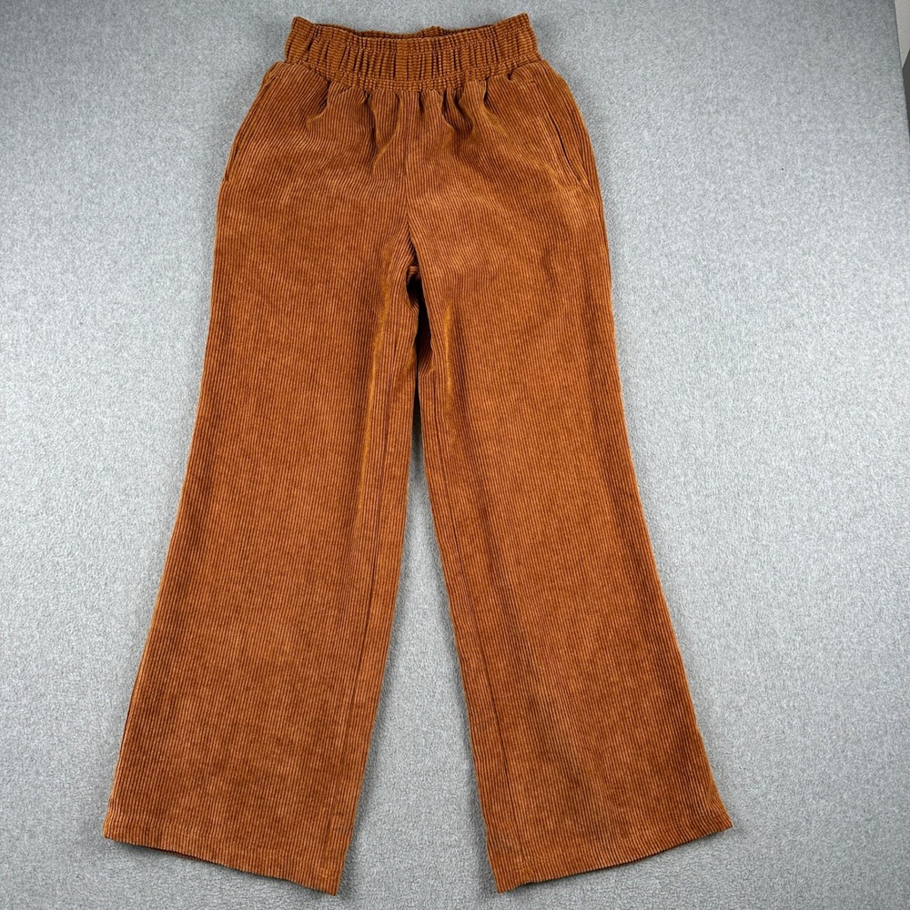 Forever 21 Pants Womens Medium Wide Leg Brown Corduroy Elastic Waist
